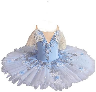OTMYIGO Professionelle Ballett Tutu Mädchen Schwanensee Tutu Platte Pfannkuchen Tutu Ballerina Party Kleid Ballett Tanz Wettbewerb Kostüm,Blau,140