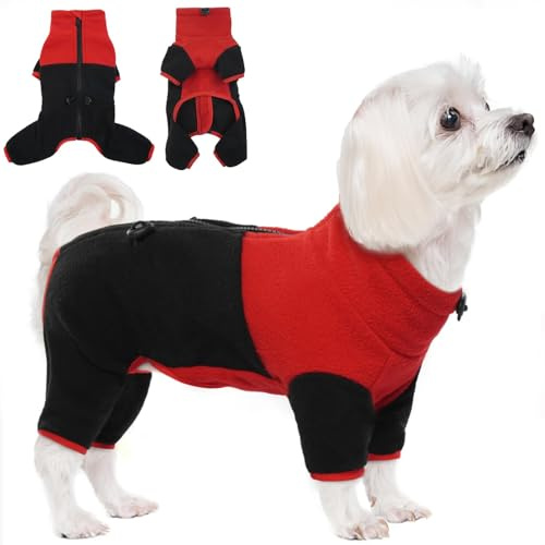 Lelepet Dog Winter Coat, Winter Warm Jacket for Small Dogs, Zip-Up Fleece Puppy Coat Vest, Pet Pajamas Pullover Dog Jumpsuit, Adjustable Puppy Pet Clothes for Girl Boy Dogs, Black S