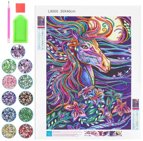 GAROMIA Diamant painting Pferde Diamond Painting kinder Geschenke für Mädchen 7 8 9 10 Jahre 5D Einhorn Diamant Malerei Kit Bastelsets Mädchen Geschenke Pferde