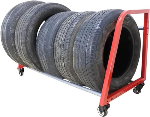HACSYP Reifenregal, roter Metallreifenhalter, tragbarer Reifenregalwagen mit Rad, Reifenlagerregal, for Garagenwand, Innenwohnung