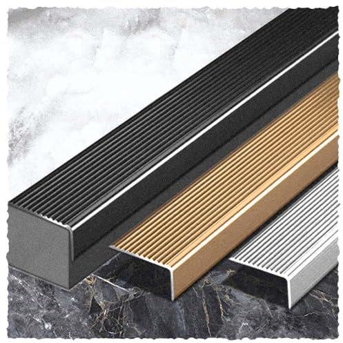 HCZION 3 Stück Metall Treppenkantenprofil, rutschfeste Winkelprofil, Treppenkantenschutz Für Ältere Kinder, Haustiersicherheit, Aluminium Stufenkantenprofil Für Den Innen Außenbereich (Color : Black