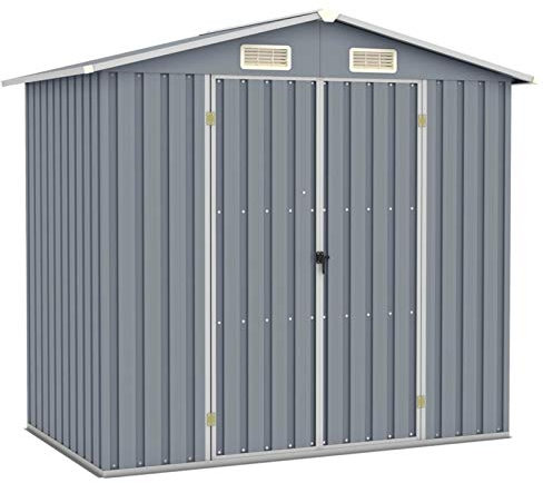 ARKEM Casetta da Giardino per Attrezzi, Capanno in Lamiera d'Acciaio con Tetto Inclinato, Ripostiglio per Attrezzi con Porte Scorrevoli per Giardino,Capanno da Giardino Grigio 205x129x183 cm in Acciai