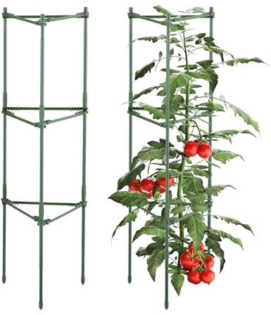 Relaxdays Rankhilfe, 2er Set, HBT: 92 x 28 x 25 cm, Stahl & Kunststoff, verstellbar, Rankturm Tomaten, Tomatenturm, grün