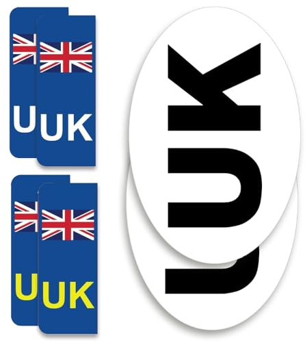 Papa Prints UK Car & Motorcycle Stickers: Self Adhesive Ovals (2) & Number Plates (4) for Europe - Pack of 6
