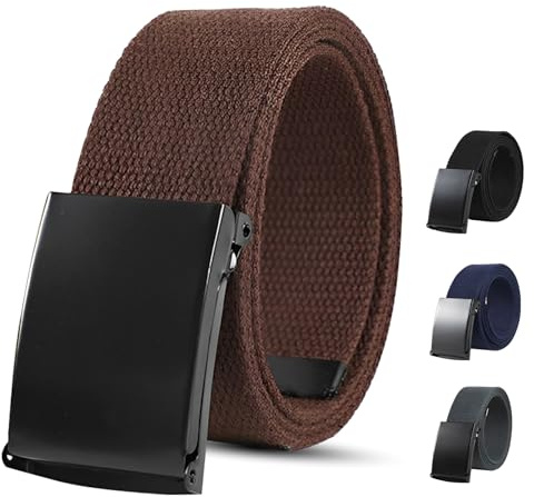 KISUOMAOYI Belts For Men,Adjustable Mens Belt with Flip-Top Solid Black Buckle,Work Belts for Men & Women,Quick Release Canvas web Belt for Commuter, Leisure Sports(Coffee)