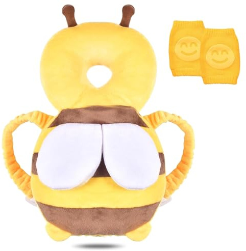 Protezione per la testa del bambino, traspirante, con ginocchiere, cuscino e ginocchiere, ideale per bambini che imparano a gattonare e camminare, a forma di ape