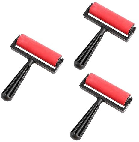 HAWILLOSCH 3 Stücke 10cm Kunstdruck Roller Rot Tinte Roller Gummi Für Stanzen Handwerk Werkzeug