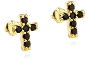 ICEDIAMOND 925 Sterling Silber schwarz Zirkon Kreuz Ohrstecker, 18K plattiert Iced Out Mode Mini Kreuz Ohrringe für Männer Frauen, Gothic Hip Hop Schmuck (Gold)
