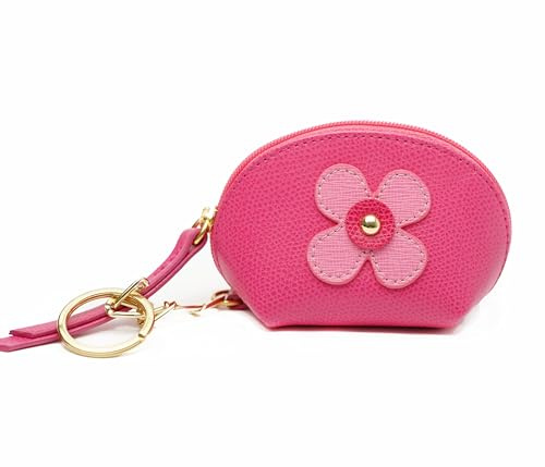 Marc Tchou Blumen-Design Schlüsseltasche aus hochwertigem Leder, Damen und Mädchen, mit Reißverschluss und Schlüsselring, kompakte Größe (Rose)