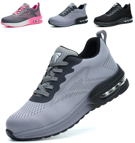 WUAYAMI Chaussures de Sécurité Hommes Femmes Baskets de Secruite Légère Chaussure de Travail Confortable Respirantes Chaussure de Chantier Antidérapantes, Gris, 45 EU