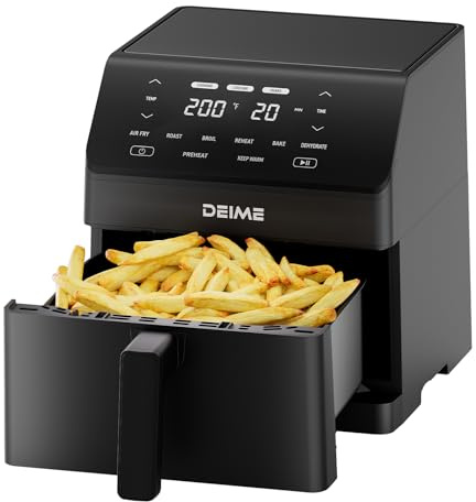 DEIME 6L Friggitrice ad aria Oil-free 1700 W Grande capacità Friggitrici ad aria sano Fornello con 10 Preset, visivo Finestra di cottura, antiaderente Cestino