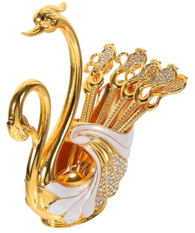 HOLIDYOYO Cuchara De Cisne Elegante De Metal Kit De Cucharas Para Postres y Café Organizador De Con Soporte De Base Para Fruta Para Vajilla De Fiesta