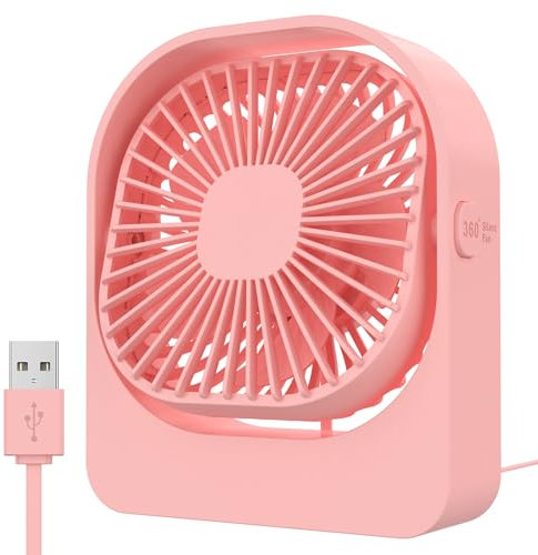 GeeRic Ventilatore da Tavolo, USB Fan di Scrivania Ufficio Silenzio 360° Girevole Regolabile 3 Marcia Velocità Portatile Mini Ventilatore per Casa/Viaggi/Scuola/Camera/Cucina Non Batteria Rosa