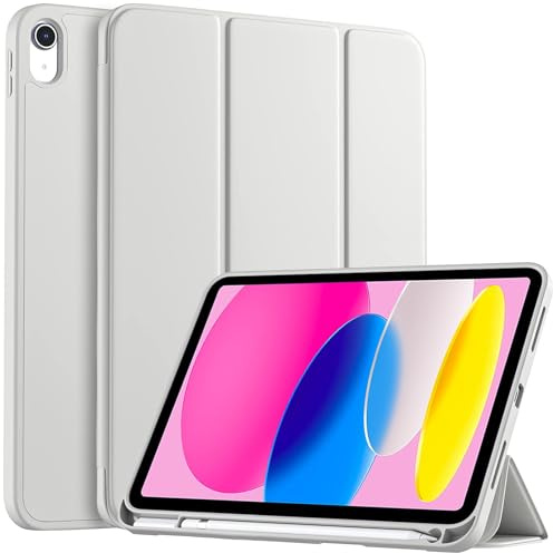 Custodia per iPad A16 11a/10a Generazione 2025 2022 Cover Grigio Argento | Portapenne Tablet Sottile Tri Pieghevole Supporto TPU Flessibile Retro Trasparente Auto Wake Sleep Protezione Antiurto Case