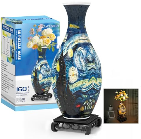 3D Puzzles Vase for Adults, Crafts for Adults, Gifts for Mom, 160 Pieces Plastic DIY Unique Flower Vase with LED Light House Warming Gift Birthday Gifts for Flower Arrangements and Home Decoration