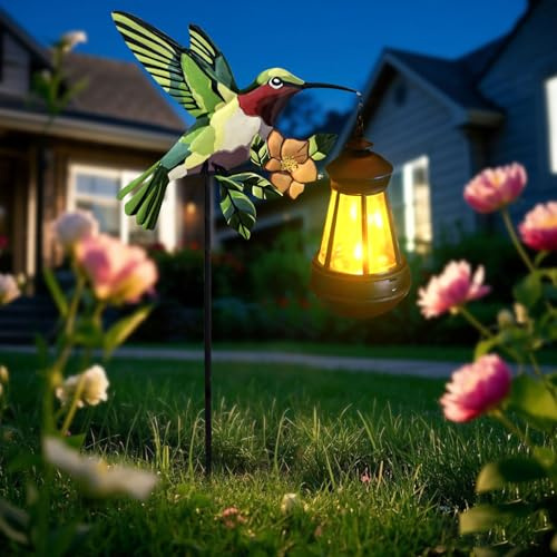 Solar Gartenleuchten für Außen Kolibri, Gartendeko Vogel Solarlampen für Außen Garten, Wasserdicht Tiere Solar Gartenstecker Outdoor, Vogel Gartenfiguren für Draußen mit Solarleuchten für Geschenk (B)