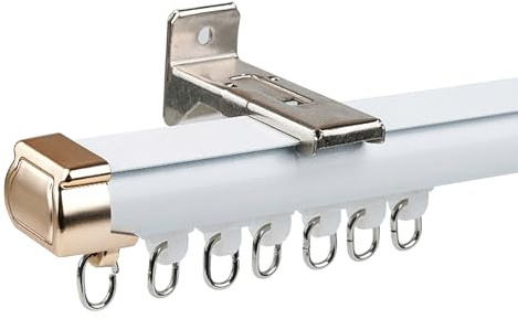 Vorhangschiene 1-läufig Wandmontage Gardinenschiene 70 100 180 200 260 300 380cm Decken-Vorhangschiene für Schlafzimmer und Badezimmer(White,1.0m/3.3ft)