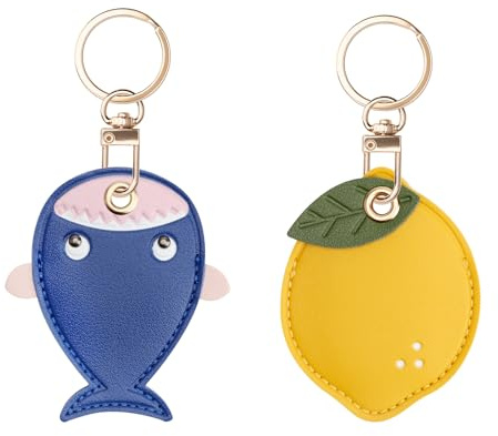APOMOONS 2 Stück Airtag Schlüsselanhänger Leder, Hai und Zitrone Hülle mit Schlüsselring, Kratzfeste Leder Keyring, Lederhüllenhalter für Apple Airtag Anhänger Zugangskarte GPS Tracker