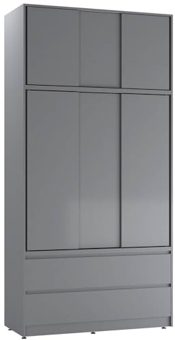 URBNLIVING 240cm Sliding Door Wardrobe with 6 Doors & 4 Drawers, Freestanding Bedroom Closet with Hanging Rail & Storage, Engineered Wood, 120cm Wide, Modern Design