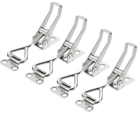 sourcing map 4pcs Adjustable Toggle Clamp M5 x 24mm 220lbs Holding Capacity 4001 Style Quick Release Pull Latches Clamps Hasp for Smoker Lid Jig Tool Box Case, Silver