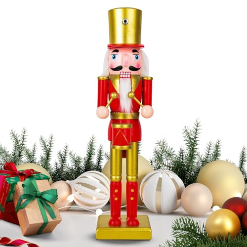 Statue de casse-noisette de Noël - Figurine de collection de vacances en bois | Décoration de la pièce maîtresse de table de fête | Soldat de casse-noisette classique pour la fenêtre de comptoir d'arm
