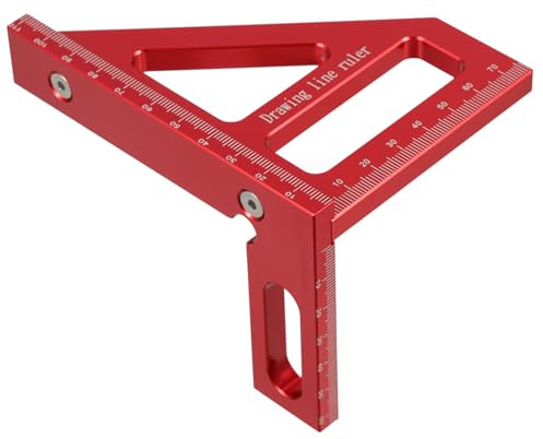 Ipetboom Multifunction Ruler Metal Miter Measuring Tool Aluminum Alloy 45 and 90 Degree Angles, Portable and Practical Triangle Ruler Red for Woodworking and Wood Industry Use