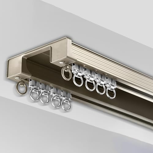 Binario per tenda personalizzabile per montaggio a soffitto, asta silenziosa in alluminio a 2 corsie, perfetto per tende scorrevoli, disponibile in lunghezze da 60 a 580 cm, elegante finitura a D, 1,1