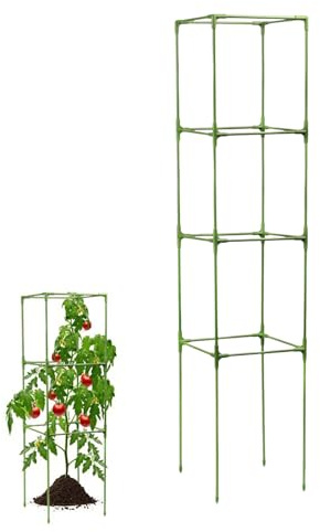 Generisch Cage à tomates - Treillis carré - 160 cm - Tour à concombres - Grille stable pour plantes grimpantes et légumes - Jardin, balcon, terrasse - Avec piquets en métal robuste - Pour l'intérieur