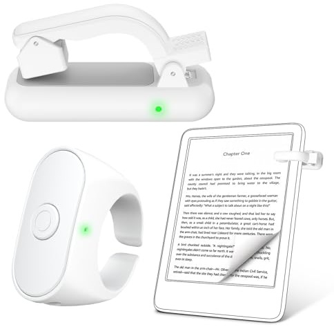 Upgraded Remote Control Page Turner Ring for Kindle Paperwhite Oasis Scribe Kobo eReaders, Case-Friendly Page Turner Clicker for iPad Tablets Reading Novels with Storage Hard Case (White)
