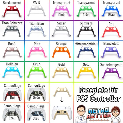 RetroRetter Faceplate - Farbe: xxx - für PlayStation 5 (PS5) Controller - Aufsatz Cover Ersatz Hülle Shell Gehäuse- Weiß/White