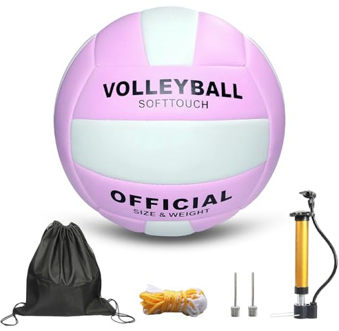 LUFEIS Volleyball Official Size 5, Super Soft & Waterproof Volleyballs with Pump and Storage Bag, Volleyball Training Ball for Indoor, Outdoor, Beach, Gym