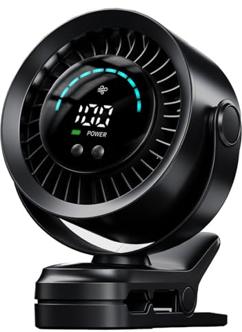 Portable Clip on Fan, USB Battery Rechargeable Quiet Pram Fan, 100 Speeds Adjustable & Led Digital, 720° Rotatable Small Desk Fan, Mini Cooling Fans for Buggy, Stroller, Car Seat, Camping (Black)
