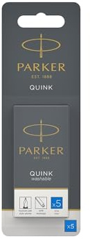 Parker 3016031PP PARKER QUINK Long Fountain Pen Ink Refill Cartridges, Blue, 5 Count