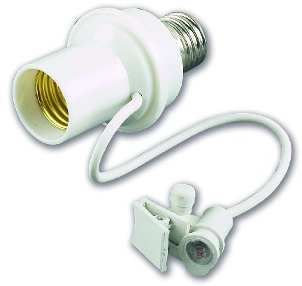 Electraline Adjustable Photoelectric Twilight Adapter Socket with Push Button Switch, Automatic Operation, White