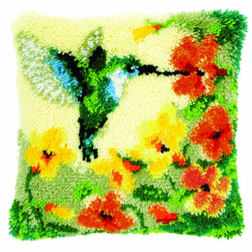 VERVACO Knüpfkissen Set Deko Kissenbezug Knüpfset für Anfänger KOLIBRI Basteln Erwachsene Kreativ DIY Handarbeit Kissen zum Selber Knüpfe 40 x 40 cm Latch Hook Kit Knüpfhaken Set Kissen