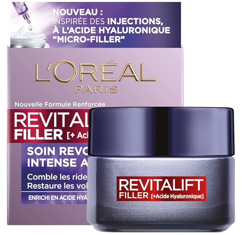 L'Oréal Paris - Soin Anti-Âge Revolumisant - Crème Jour Anti-Rides & Volume - Hydratation & Fermeté - Enrichi en Acide Hyaluronique - Pour Tous Types de Peaux - Revitalift Filler - 50 ml