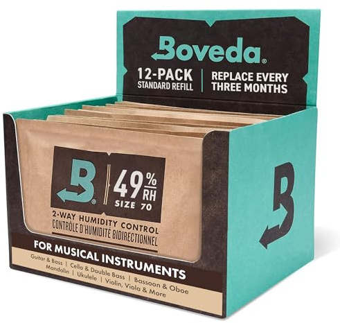 Boveda für Musikinstrumente | Ersatz für 2-Wege-Feuchtigkeitsregulierung mit 49% relativer Feuchtigkeit | Größe 70 für Streichinstrumente aus Holz | verhindert Risse und verzogenes Holz | 12 Stück