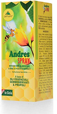 Lemuria - Andres Spray - 30ml - Emolliente e Lenitivo per Vie Respiratorie - Con Oli Essenziali di Menta ed Erisimo - Made in Italy