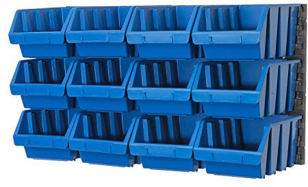 Prosperplast 14 teiliges Wandregal Lagerregal Regale inkl. Stapelboxen Gr. 3 blau Werkstatt
