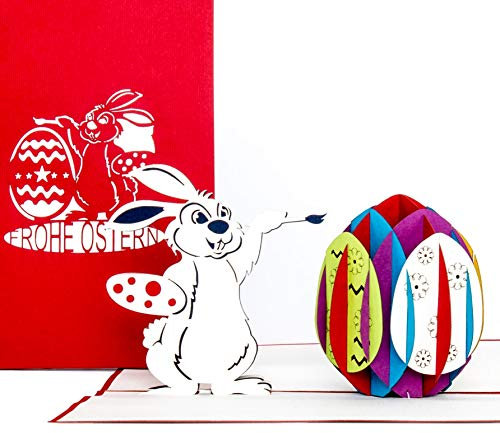 3D Pop Up Karte Osterhase mit Osterei, Osterkarte mit Umschlag, 3D Karte zu Ostern - als Grußkarte, Geschenk & Gutschein