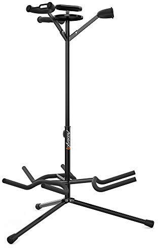 Audibax SG-032 - Soporte Universal para 3 Guitarras o Bajos - Soporte de Suelo para Guitarras Eléctricas, Acústicas y Bajos Eléctricos - Estructura Robusta Estable - Ajustable en Altura y Plegable