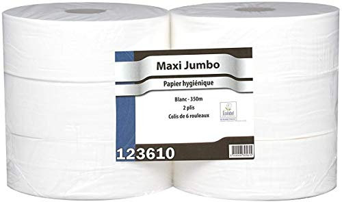 Papier Hygiénique Maxi Jumbo - Pure Ouate Blanche 2x17g/m² - Pack De 6 Rouleaux - T320 Mètres - Dimension 8,8x12,5cm - Af40402 - Fabricant Français