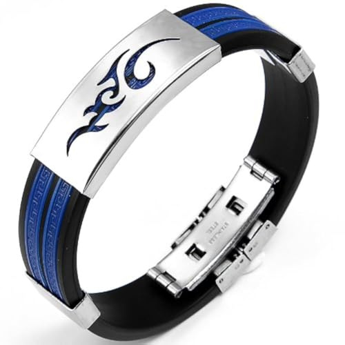 JewelryWe Schmuck 14,5 mm Breite Edelstahl & Gummi Herren Armband Armreif Flamme
