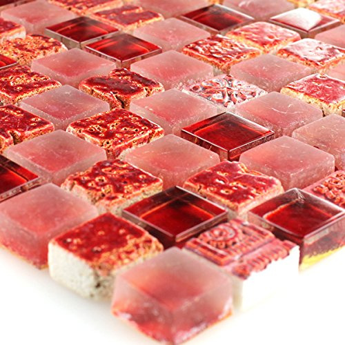Mosaikfliesen Escimo Glas Naturstein Mix Rot