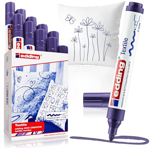 edding 4500 Textilmarker - violett - 10 Stück - Rundspitze 2-3 mm - Textilstifte waschmaschinenfest (60 °C) zum Stoff bemalen - Stoffmalstift