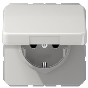 Jung Schuko Steckdose 16 A 250 V Bruchsicher mit Klappdeckel Serie CD lichtgrau, 1 Stück, CD 1520 BFKL LG