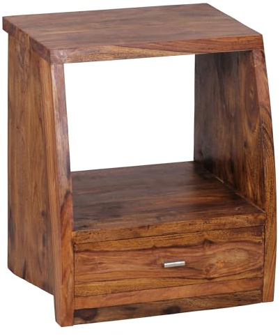 FineBuy Nachttisch 45x40x53 cm Sheesham Massivholz mit Schublade | Nachtkommode im Landhaus Stil, Nachtkästchen aus Echtholz mit Ablagefach, handgefertigtes Unikat