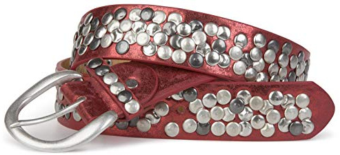 styleBREAKER Nietengürtel im Vintage Style, kürzbar 03010024, Farbe:Antik-Rot, Größe:100cm