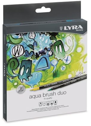 LYRA Aqua Brush Duo Brushmarker 2mm/4mm 24 sortierte Farben | Fine Art, rund, Pinsel- und feine Spitze, Kartonetui