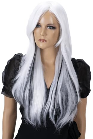 CAISHA 70cm Perücke Fasching Karneval Cosplay Party Weiß Schwarzen PHK12
